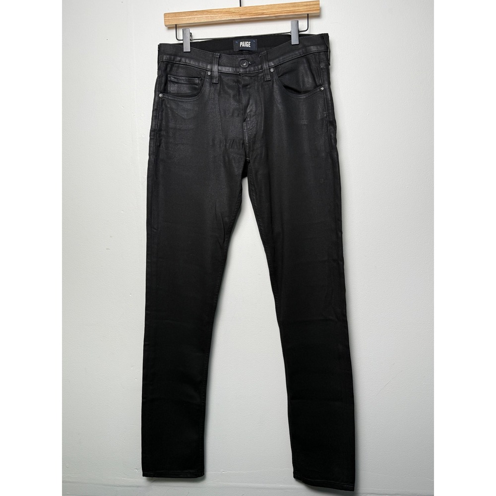 Paige Lennox Slim Fit Coated Black Waxed Denim Jeans Mens 31